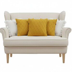 SOGA 5PC Sunshine Yellow Diamond Knit & White Pom-Pom Pillowcases Decorative Set